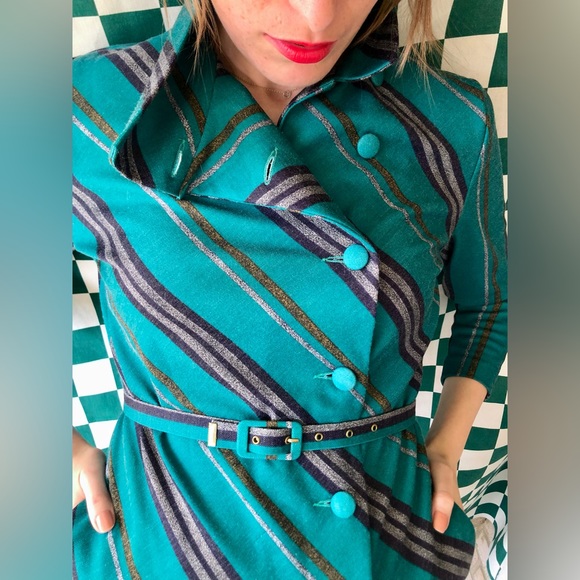 (Size 4-6) 1960s French Wool Day Dress w/ Pockets - Picture 2 of 14